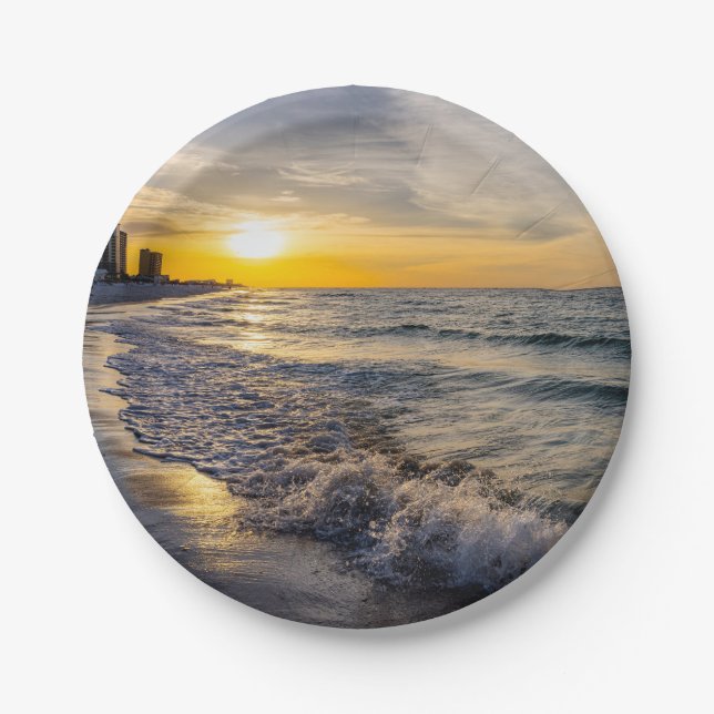 Pensacola Splashing Waves Sunrise Paper Plates (Front)