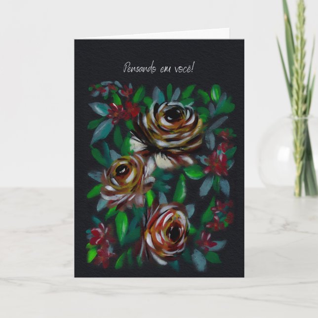 Pensando em Você Floral Sympathy Portuguese  Card (Front)