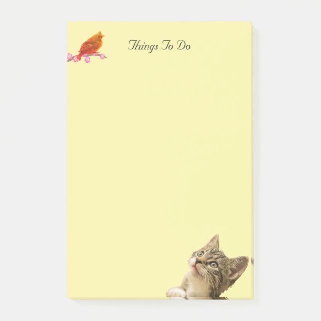 Pense-bêtes Post-it Notes oiseau et chat (Devant)
