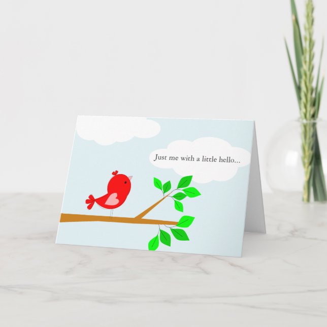 Pensée à vous peu bonjour carte rouge d'oiseau (Devant)