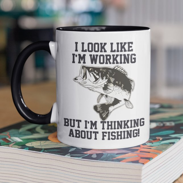 Penser À La Pêche Au Travail Café Mug (Créateur téléchargé)