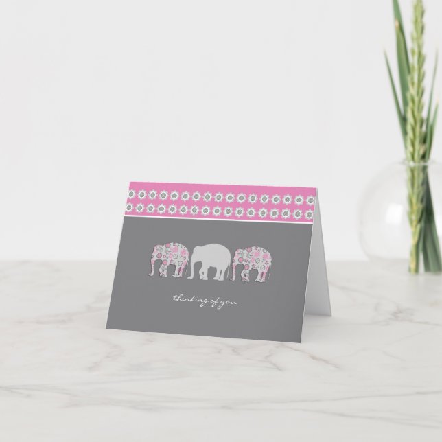 Penser à votre carte de note - Eléphants floraux (Devant)