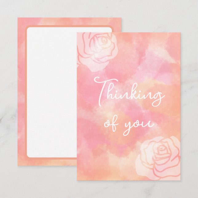 "Penser à vous" Rose, Carte Aquarelle rose (Devant / Derrière)