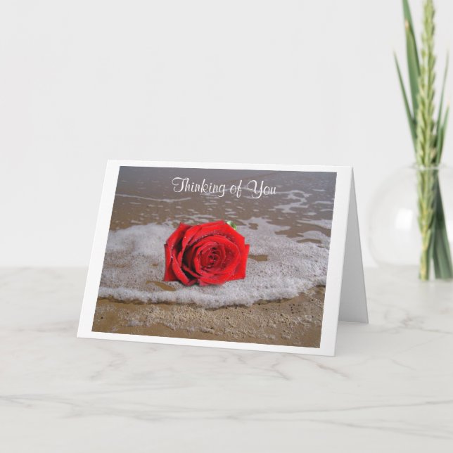 Penser à vous Rose rouge sur la plage Carte de voe (Devant)
