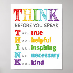 Pensez avant de parler en classe Anti Bully Poster