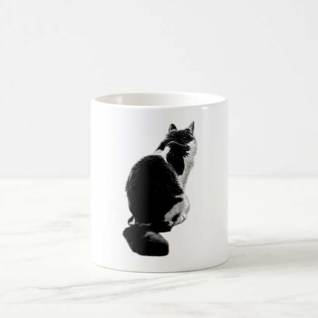 Pensive Cat Back View Ink Art Mug (Center)
