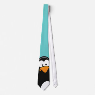 Pensive Penguin   Blue Teal Tie