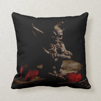 Pensive Skeletal Winged Gargoyle Throw Pillow