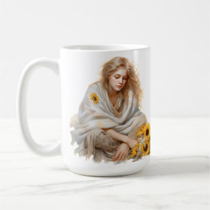 PENSIVE WATERCOLOR FALL GIRL WITH BLONDE HAIR COFFEE MUG