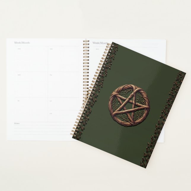 Pentacle bois brindilles Olive Green Wiccan (Devant avec enveloppe)