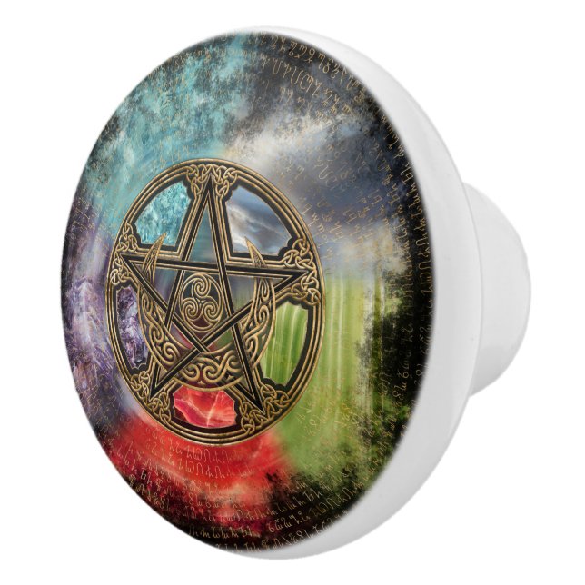 Pentacle Elemental Triskelion Moon Ornament Ceramic Knob (Right)