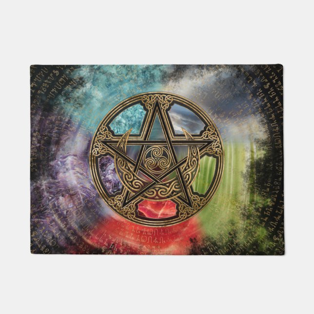 Pentacle Elemental Triskelion Moon Ornament Doormat (Front)