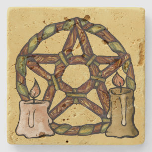 Pentacle Green Witch Blessed Be Witchcraft Artwork Stone Coaster