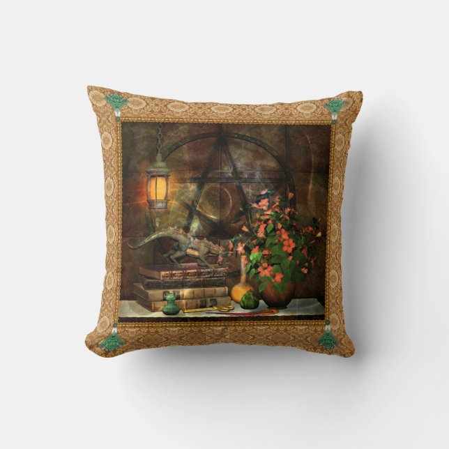 Pentacle Magic Dragon Both Sides Printed Throw Pillow (Front)
