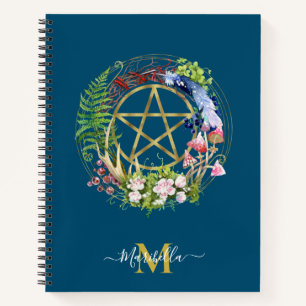 Pentacle Nature Wreath Flowers Bohemian Monogram Notebook