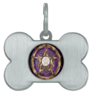 Pentacle Purple and Gold Triple Moon Pet ID Tag