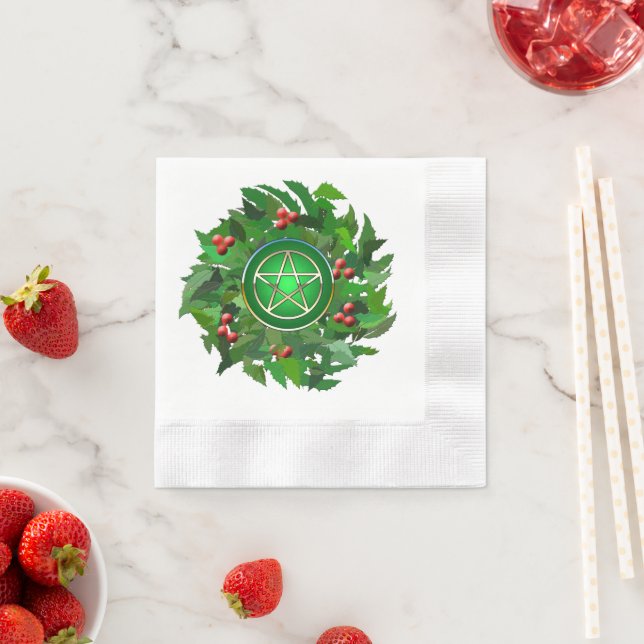 Pentacle with Holly Wreath Napkin (Insitu)