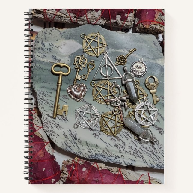 Pentacles on Dendritic Opal and Rose Sage Notebook (Front)