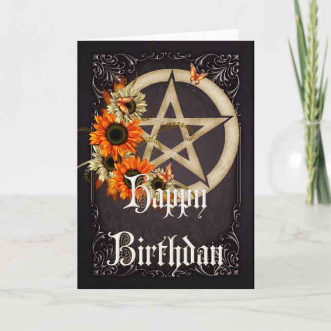 Pentagram 8 Wicca Happy Birthday Greeting Card (Front)