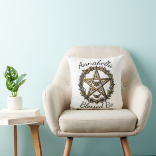 Pentagram and Moth Witchy Art Custom Name Throw Pillow