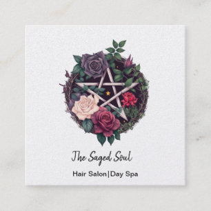 Pentagram and Roses Pagan Gothic Square Business Card