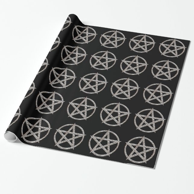 Pentagram Hammered Chrome Wrapping Paper (Unrolled)