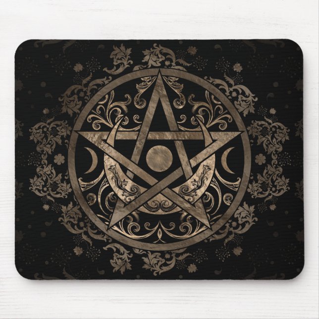 Pentagram Ornament - Gold and Black Mouse Pad (Front)