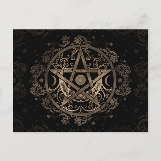 Pentagram Ornament - Gold and Black Postcard (Front)