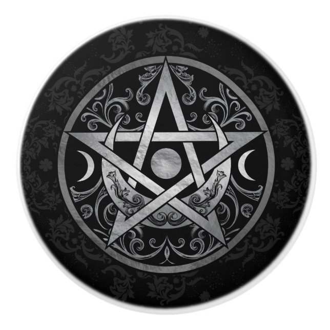 Pentagram Ornament - Silver and Black Ceramic Knob (Front)