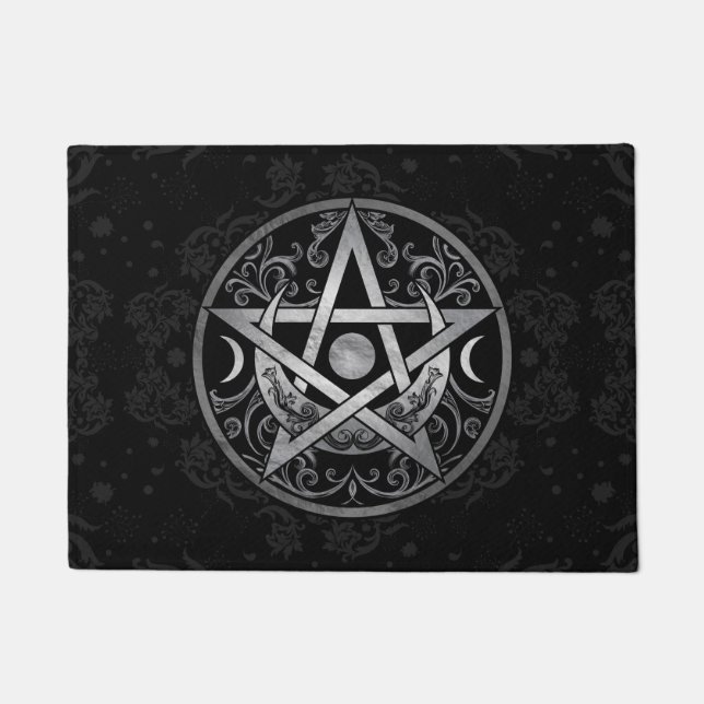 Pentagram Ornament - Silver and Black Doormat (Front)