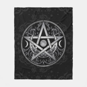 Pentagram Ornament - Silver and Black Fleece Blanket