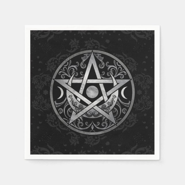 Pentagram Ornament - Silver and Black Napkin (Front)