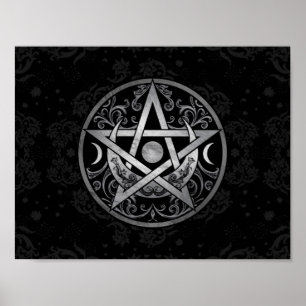Pentagram Ornament - Silver and Black Poster