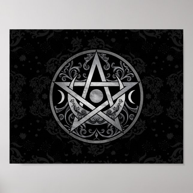 Pentagram Ornament - Silver and Black Poster (Front)