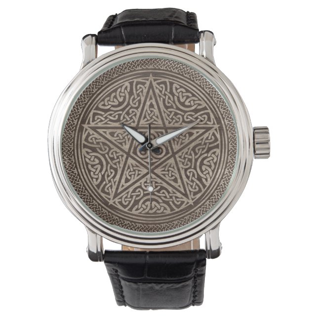 Pentagram Ornament Wooden Texture Watch (Front)