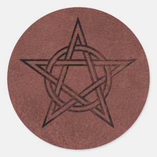 Pentagram - Pagan Magic Symbol on Red Leather Classic Round Sticker