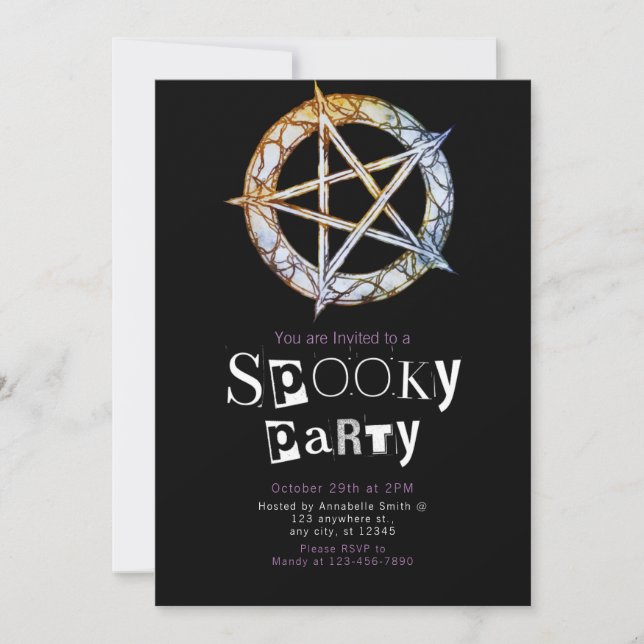 Pentagram Pagan Modern Minimalist Halloween Invitation (Front)