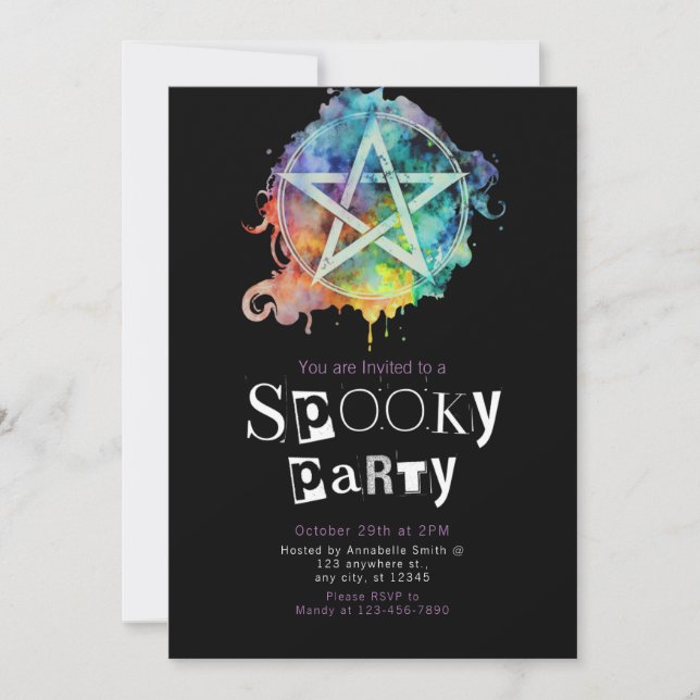 Pentagram Pagan Modern Minimalist Halloween Invitation (Front)