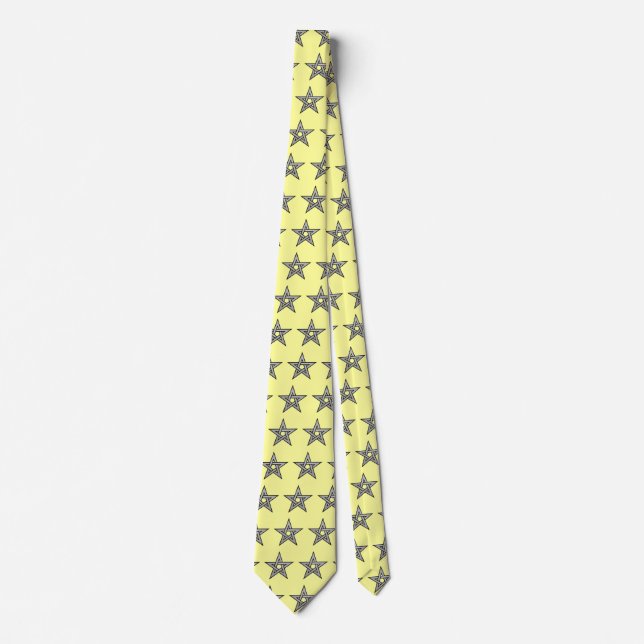 Pentagram Silver Grey on Lt Yellow Tie (Front)