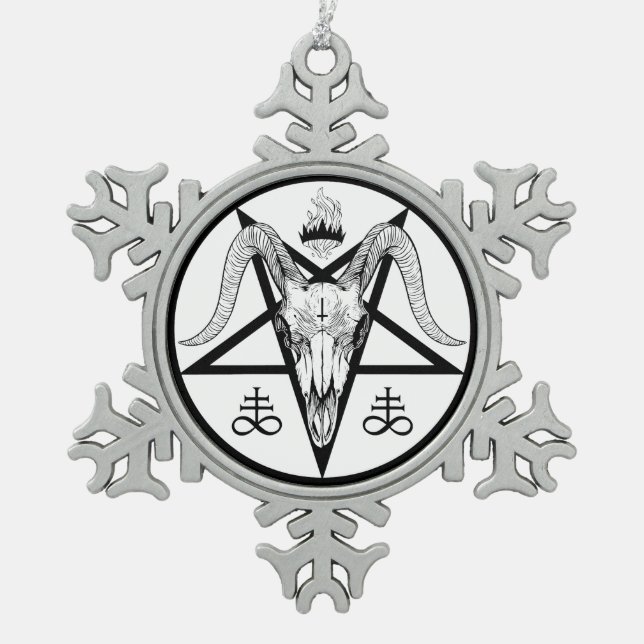 Pentagram Snowflake Pewter Christmas Ornament (Front)