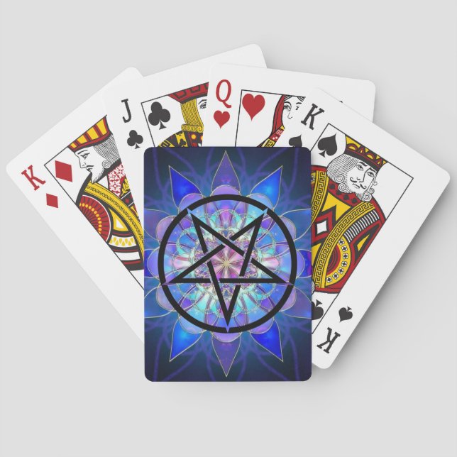 Pentagram Stained Glass Purple Blue Playing Cards (Back)