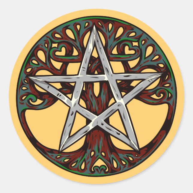 Pentagram tree of life classic round sticker (Front)