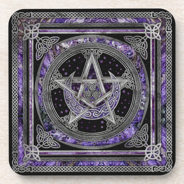 Pentagram Triskelion Amethyst Moon Coaster (Front)
