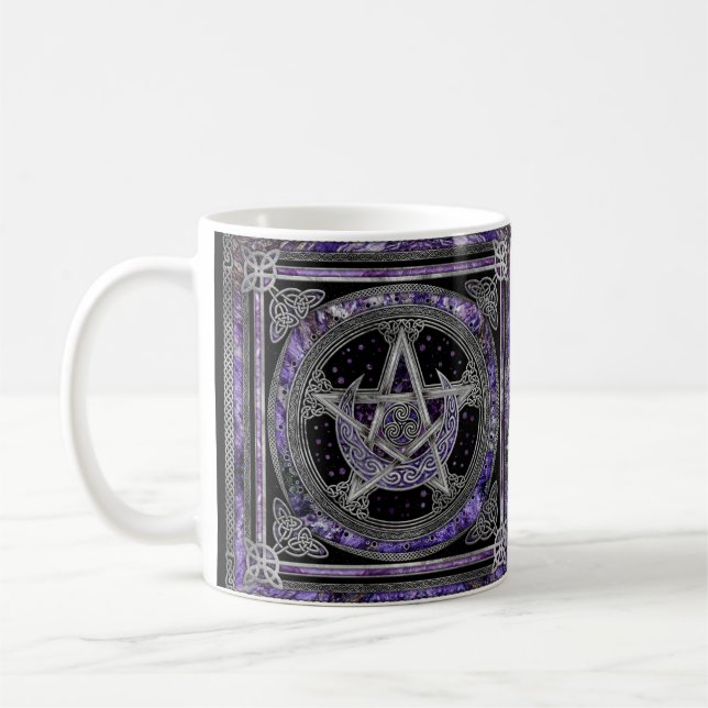Pentagram Triskelion Amethyst Moon Coffee Mug (Left)