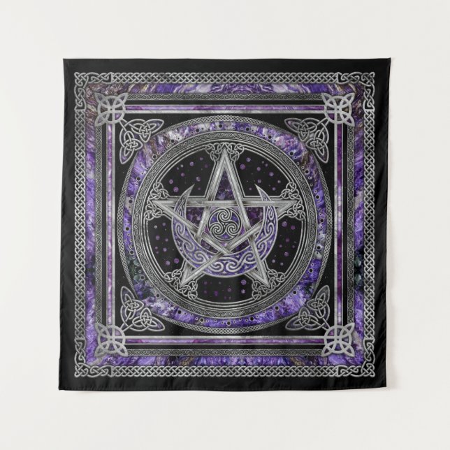 Pentagram Triskelion Amethyst Moon Tapestry (Front)