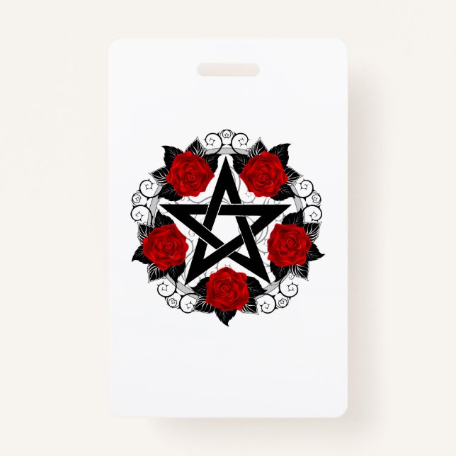 Pentagram with Red Roses Badge (Front)
