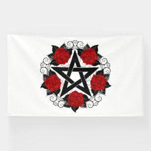 Pentagram with Red Roses Banner