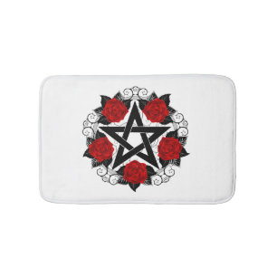 Pentagram with Red Roses Bath Mat