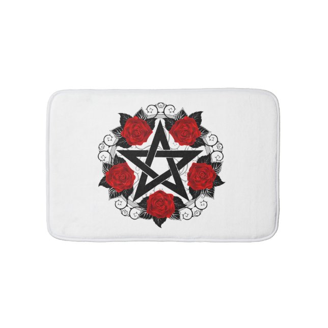 Pentagram with Red Roses Bath Mat (Front)
