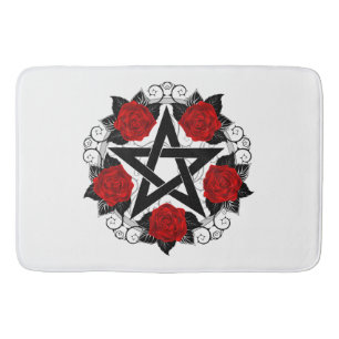 Pentagram with Red Roses Bath Mat